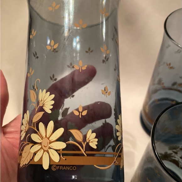 Vintage Libbey Franco Glass Tumblers Bolero Dusky Blue Daisy Flower Set Of 6 - Picture 8 of 8